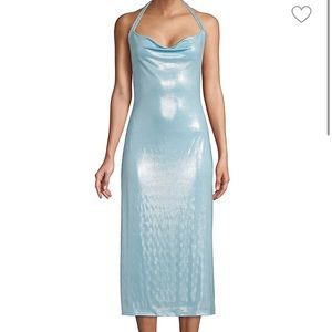 Baby Blue Crystal Embellished Halter Dress